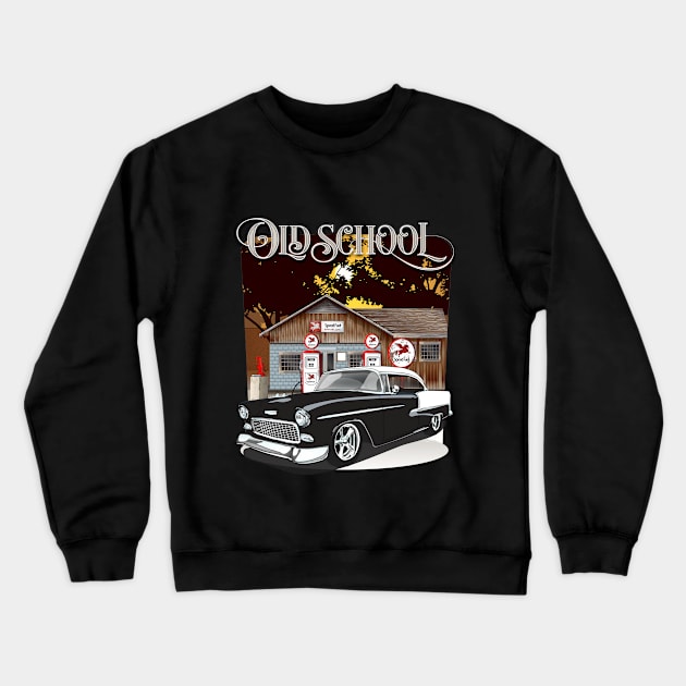 1955 Black Chevy Bel Air Old School Print Crewneck Sweatshirt by RPM-ART